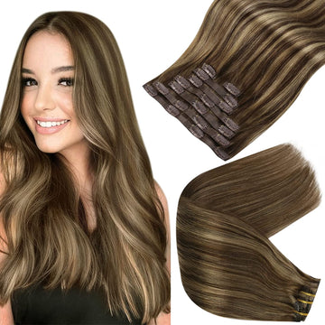 Fshine Pu Seamless Clip in Extensions 100% Human Hair Balayage #3P27 - FShine Shop